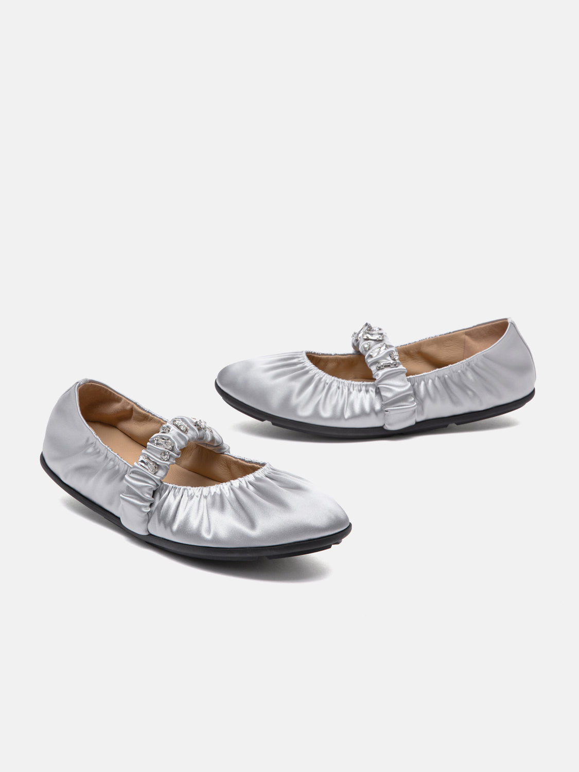 PAZZION, Pavienne Crystal Embellished Silk Mary Janes, Silver