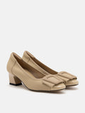 PAZZION, Penelope Elegant Buckle Block Heels, Almond
