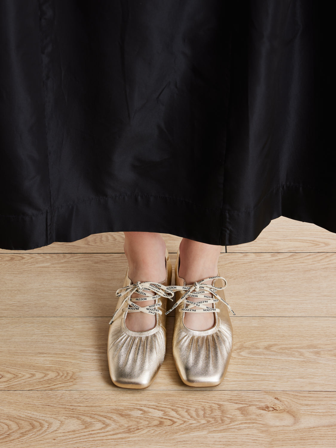 PAZZION, Pernille Metallic Lace-Up Flats, Gold