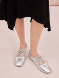 PAZZION, Pernille Metallic Lace-Up Flats, Silver
