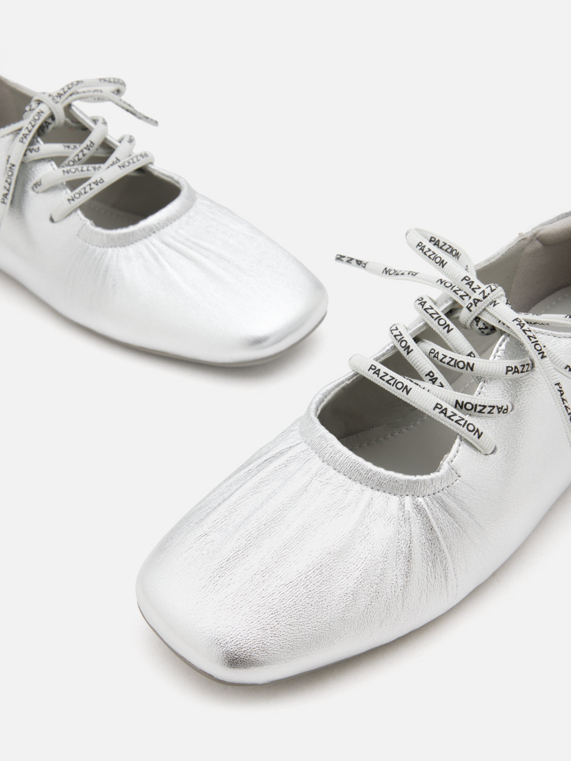 PAZZION, Pernille Metallic Lace-Up Flats, Silver