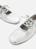 PAZZION, Pernille Metallic Lace-Up Flats, Silver