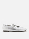 PAZZION, Pernille Metallic Lace-Up Flats, Silver