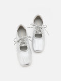 PAZZION, Pernille Metallic Lace-Up Flats, Silver