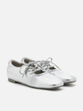 PAZZION, Pernille Metallic Lace-Up Flats, Silver