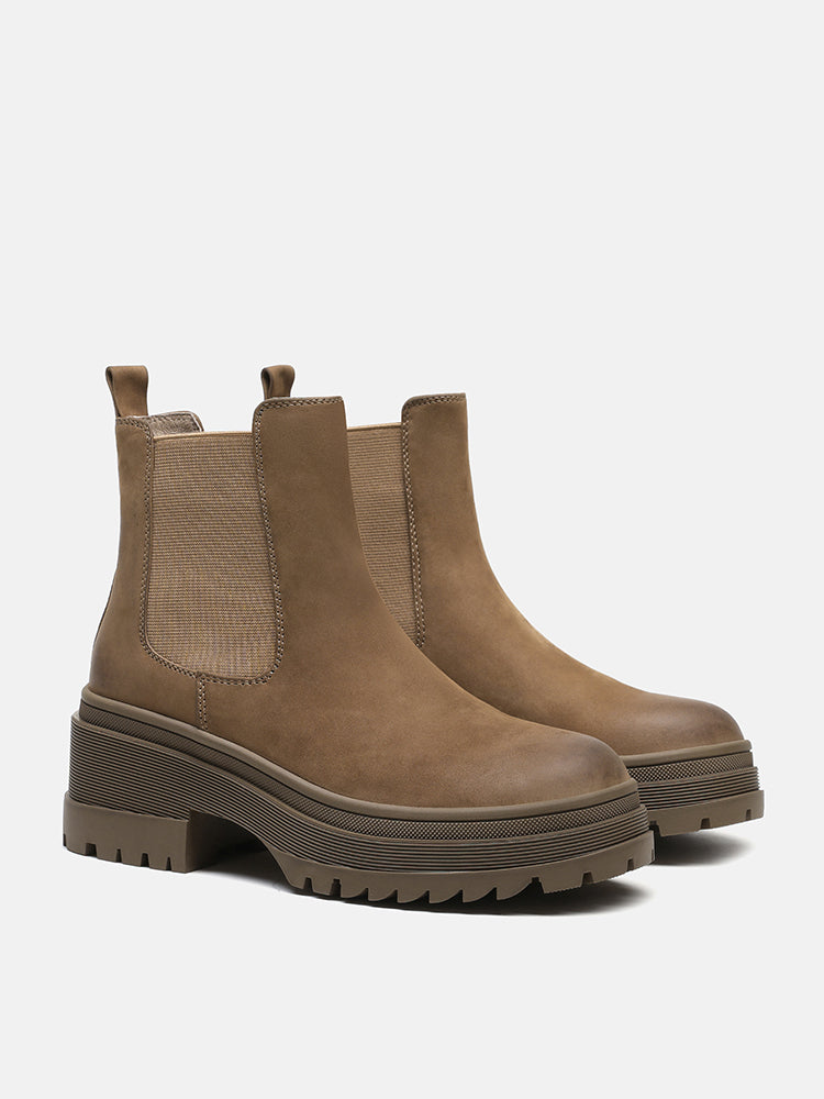 PAZZION, Petra Leather Ankle Boots, Khaki