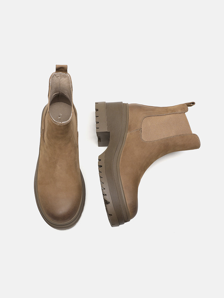 PAZZION, Petra Leather Ankle Boots, Khaki