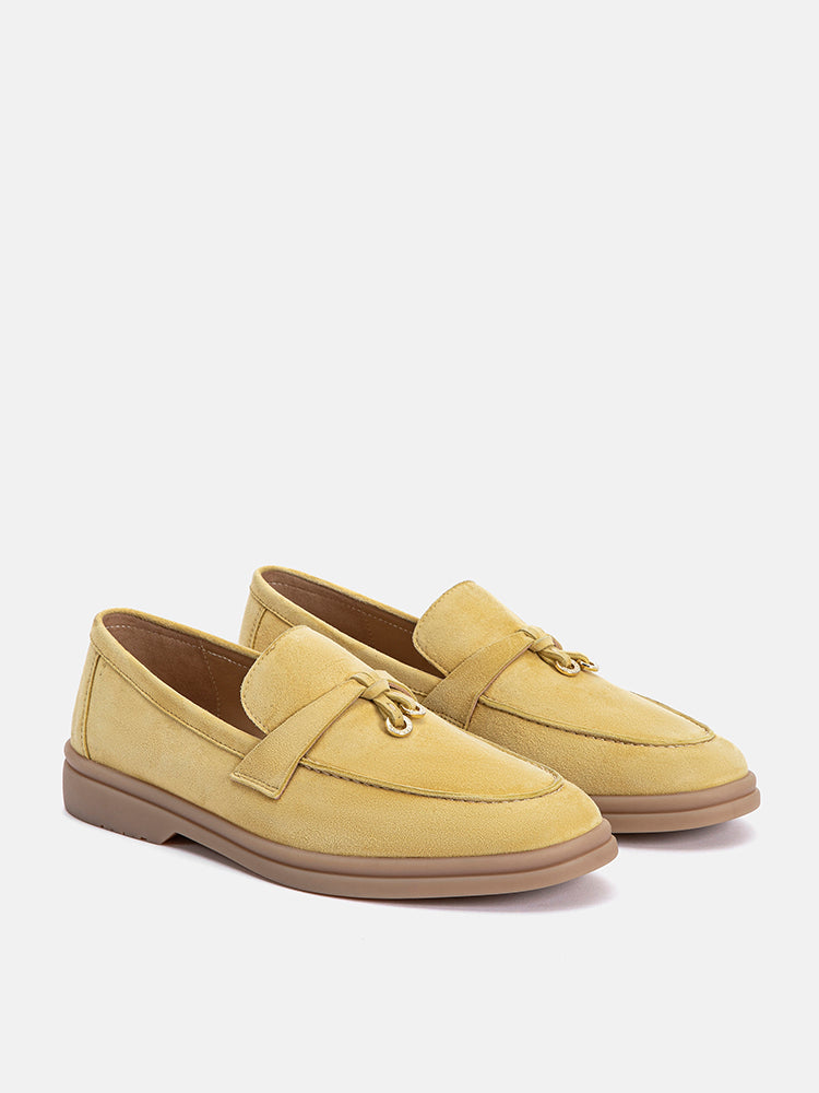 PAZZION, Phoenix Knot Detail Suede Loafers, Yellow