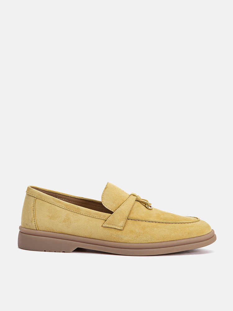 PAZZION, Phoenix Knot Detail Suede Loafers, Yellow
