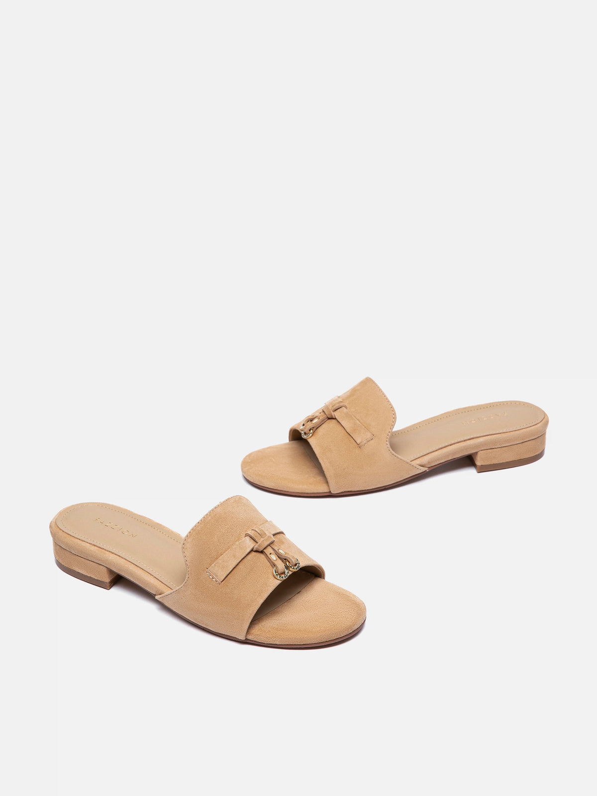 PAZZION, Phoenix Knot Detail Suede Slides, Almond