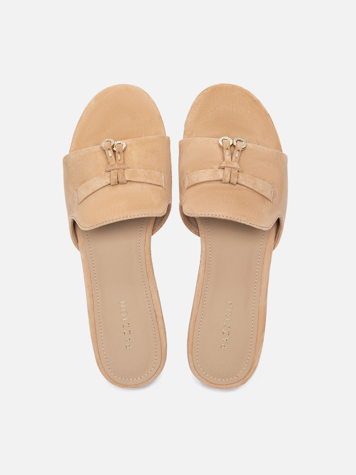 PAZZION, Phoenix Knot Detail Suede Slides, Almond