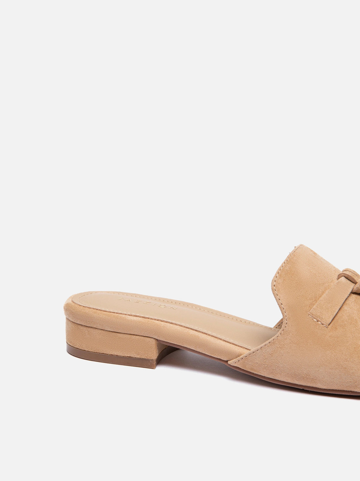 PAZZION, Phoenix Knot Detail Suede Slides, Almond