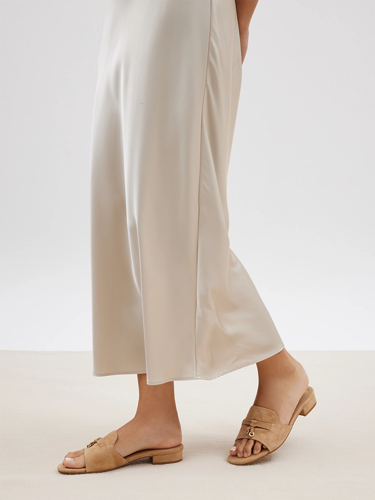 PAZZION, Phoenix Knot Detail Suede Slides, Almond