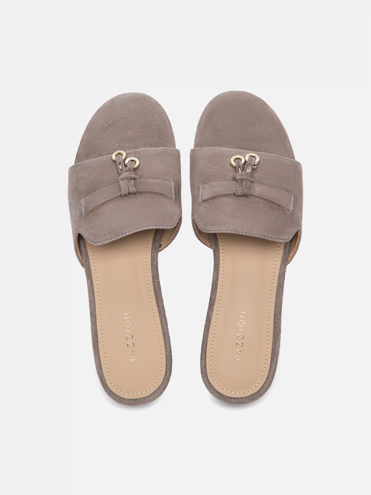 PAZZION, Phoenix Knot Detail Suede Slides, Khaki