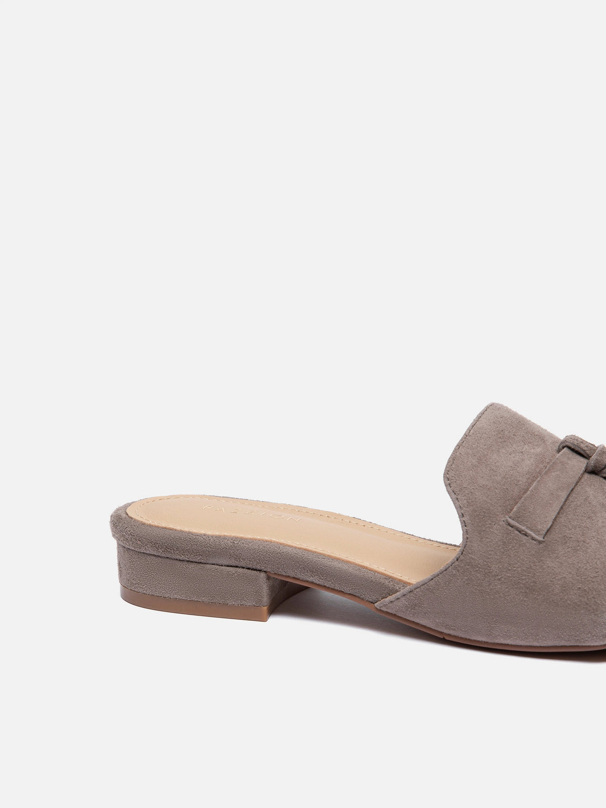 PAZZION, Phoenix Knot Detail Suede Slides, Khaki