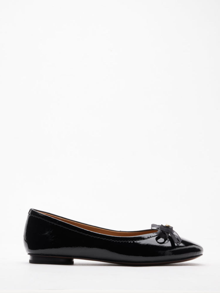 PAZZION, Pia Patent Accented Bow Flats, Black