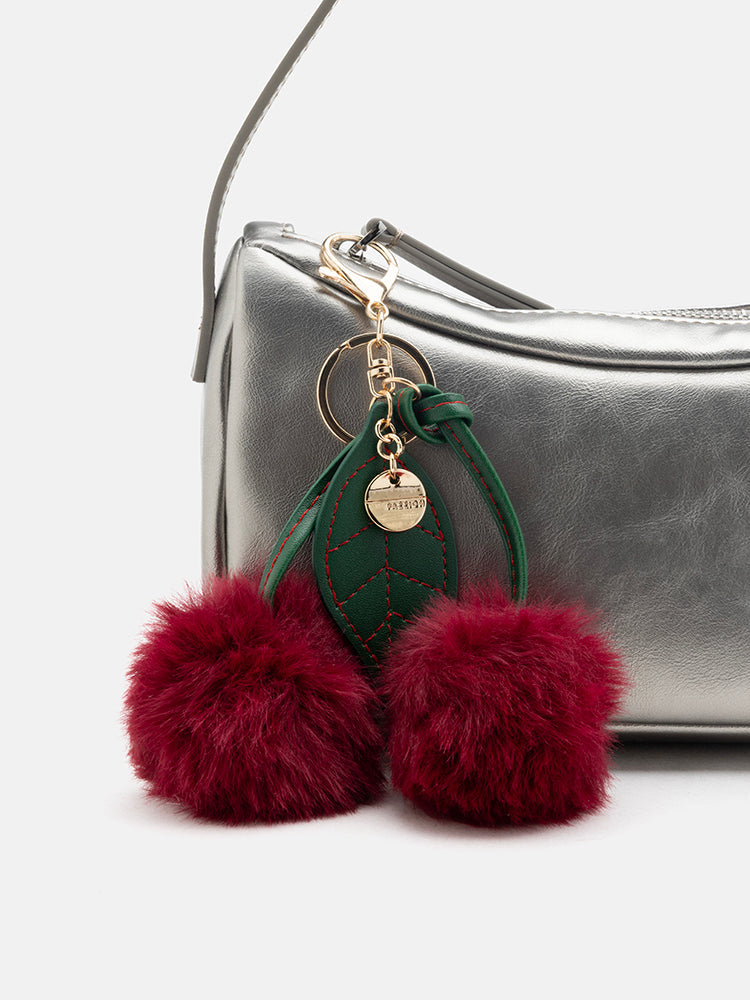 PAZZION, Pom Pom Cherry Keychain, Wine