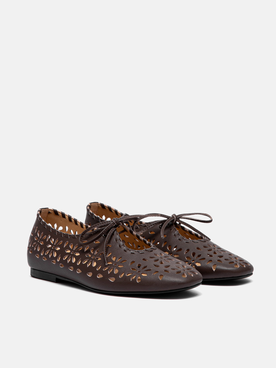 PAZZION, Quenara Floral Cutout Leather Flats, Darkbrown