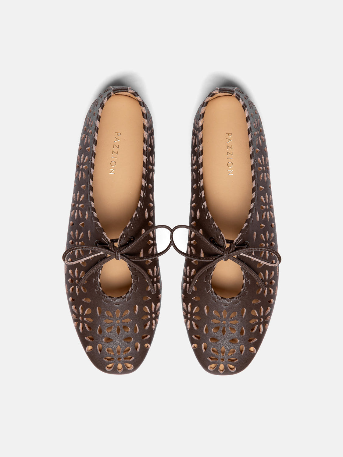 PAZZION, Quenara Floral Cutout Leather Flats, Darkbrown