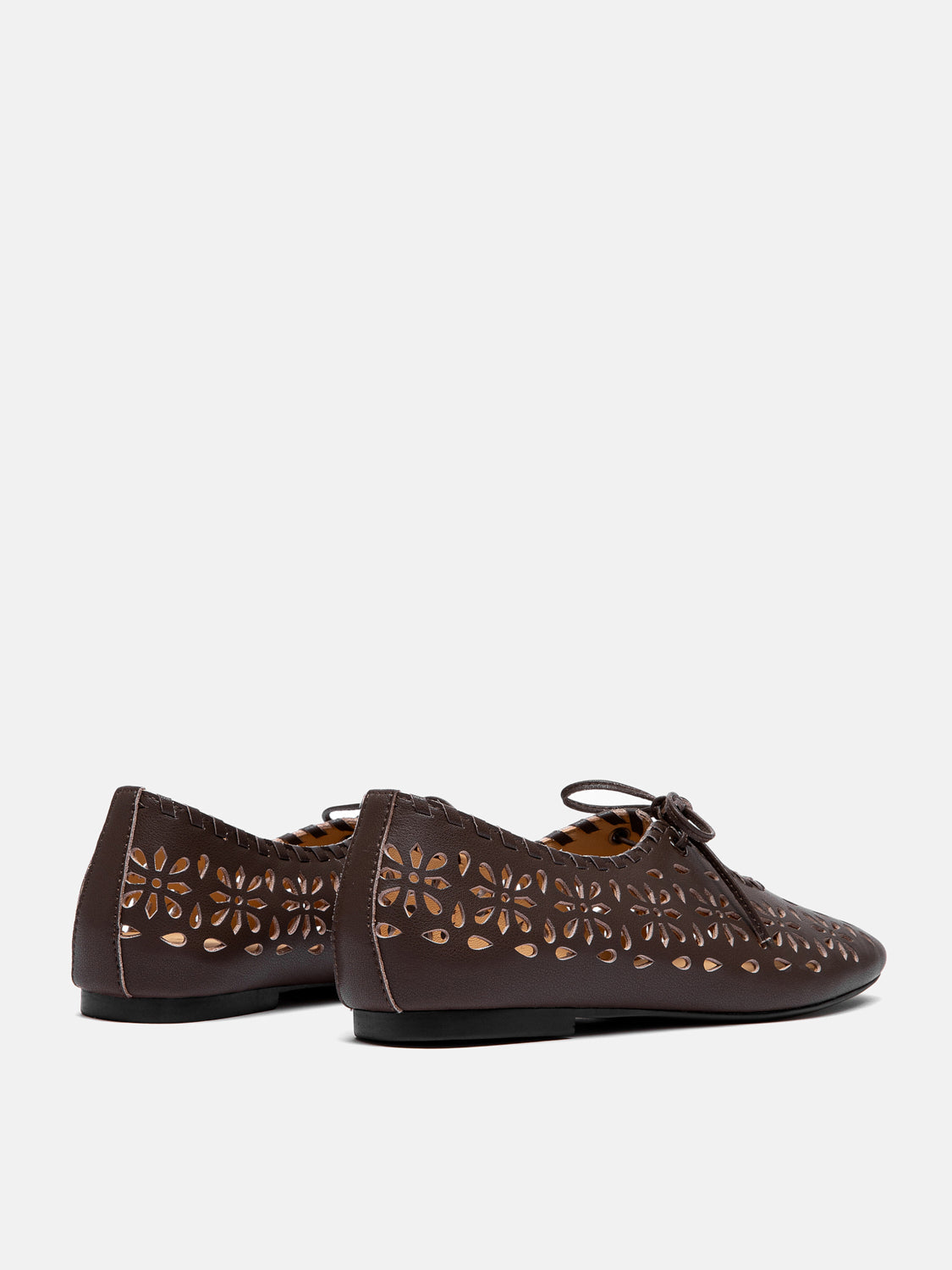 PAZZION, Quenara Floral Cutout Leather Flats, Darkbrown