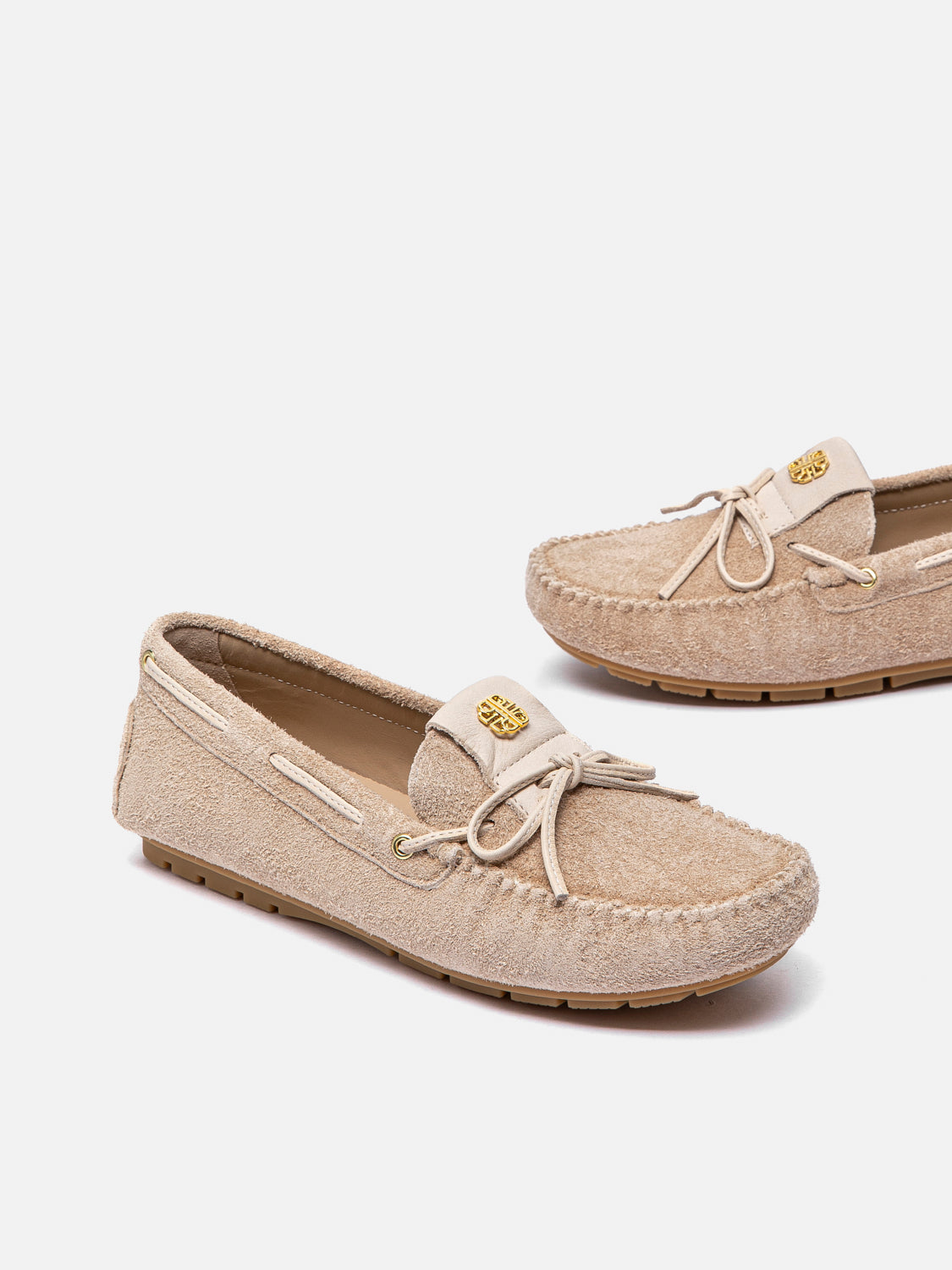 PAZZION, Querissa Bow-Tied Suede Loafers, Almond