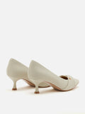 PAZZION, Quirielle Textured Pointed Toe Leather Heels, Beige