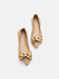 PAZZION, Quirina Gold Buckle Bow Flats, Almond