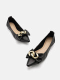 PAZZION, Quirina Gold Buckle Bow Flats, Black