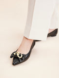 PAZZION, Quirina Gold Buckle Bow Flats, Black