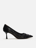PAZZION, Raena Sequined Mesh Heels, Black