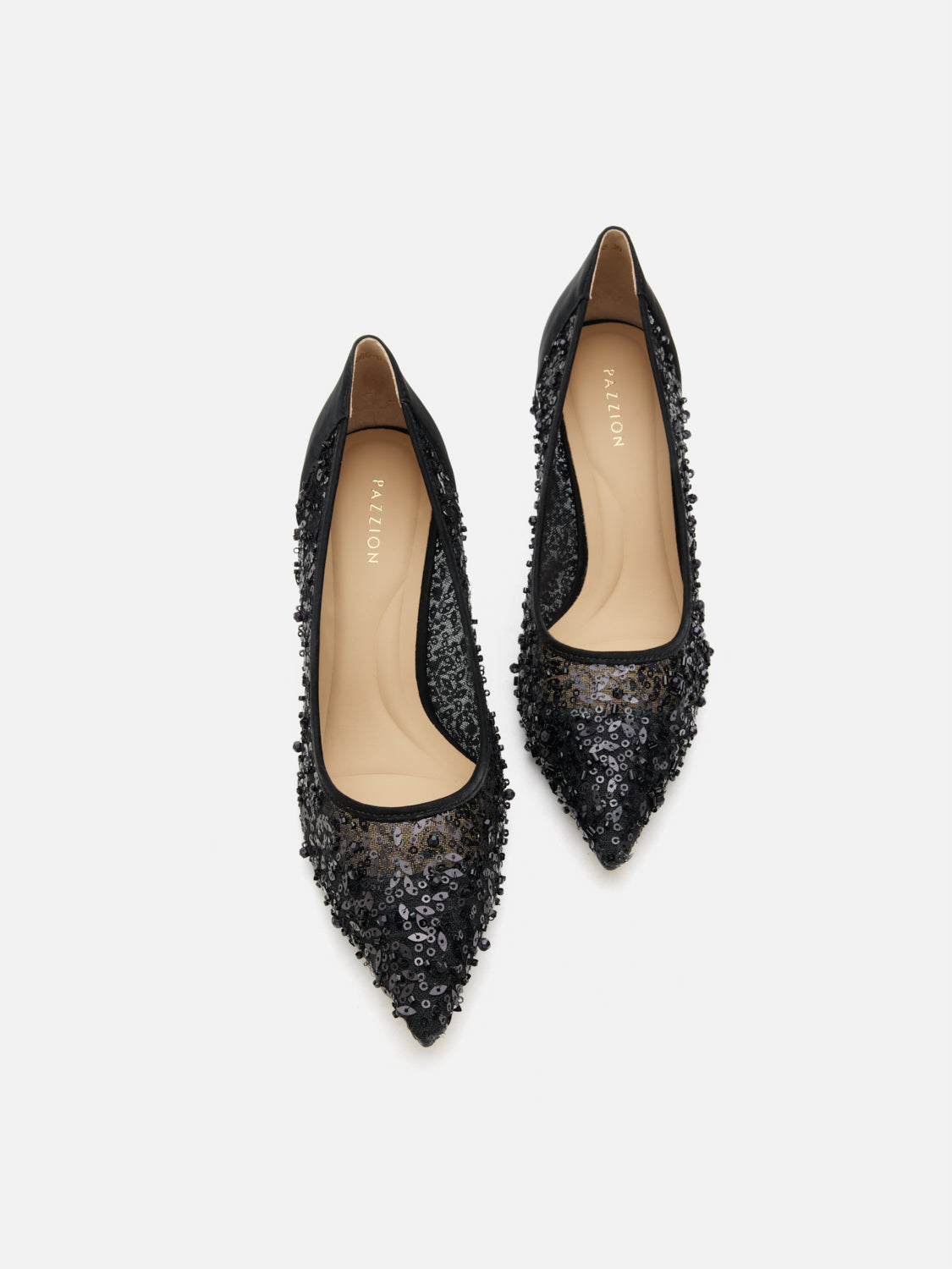 PAZZION, Raena Sequined Mesh Heels, Black