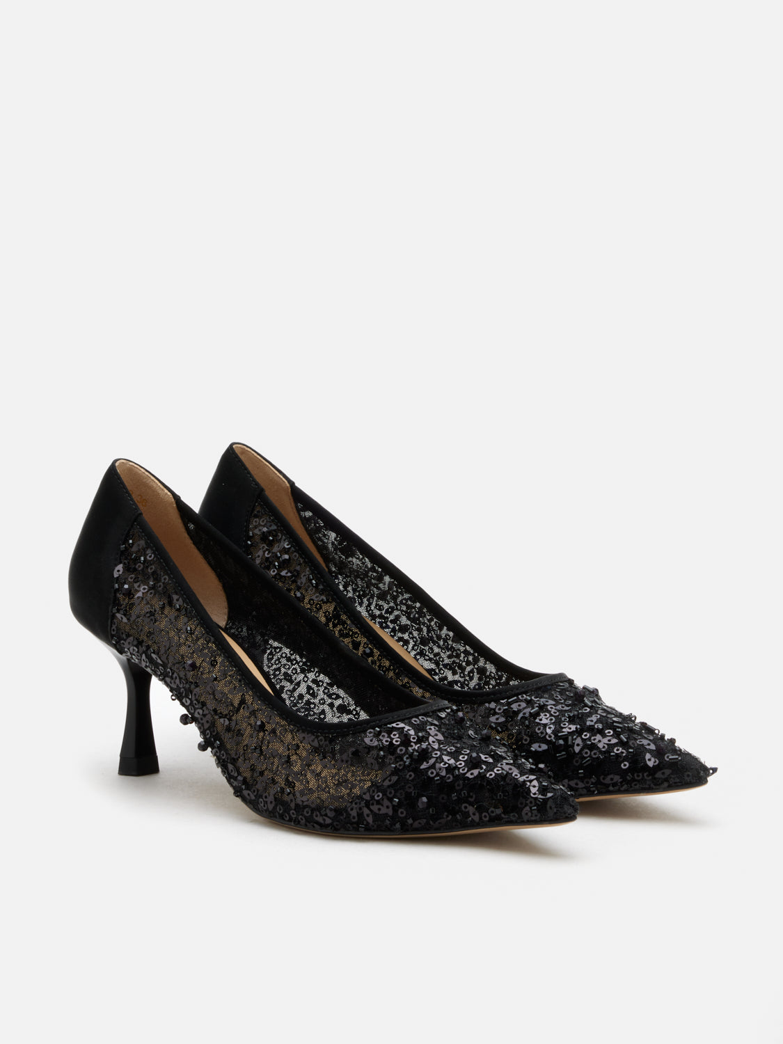 PAZZION, Raena Sequined Mesh Heels, Black