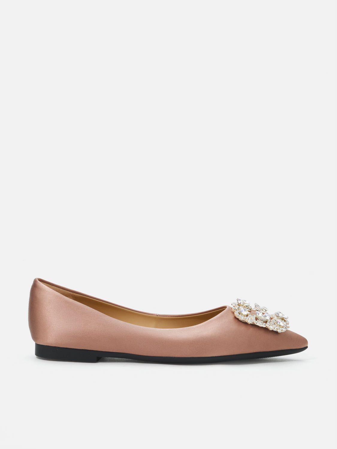 PAZZION, Ramona Diamante Pointed Toe Silk Flats - Champagne, Champagne