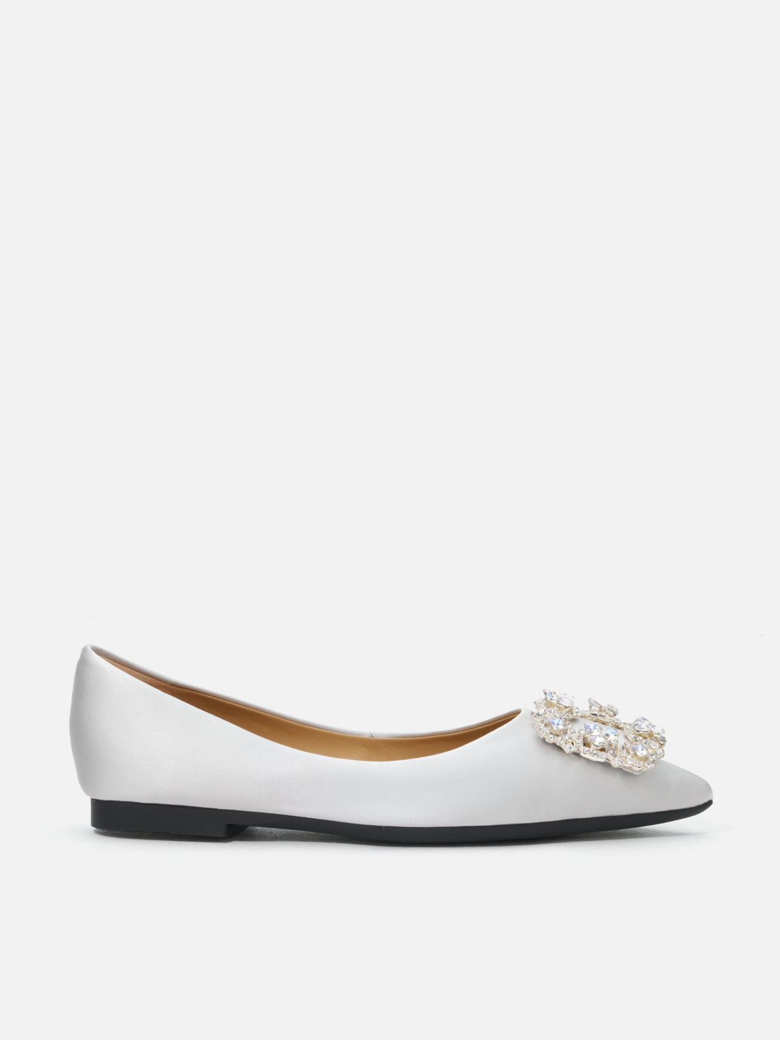 PAZZION, Ramona Diamante Pointed Toe Silk Flats - Silver, Silver