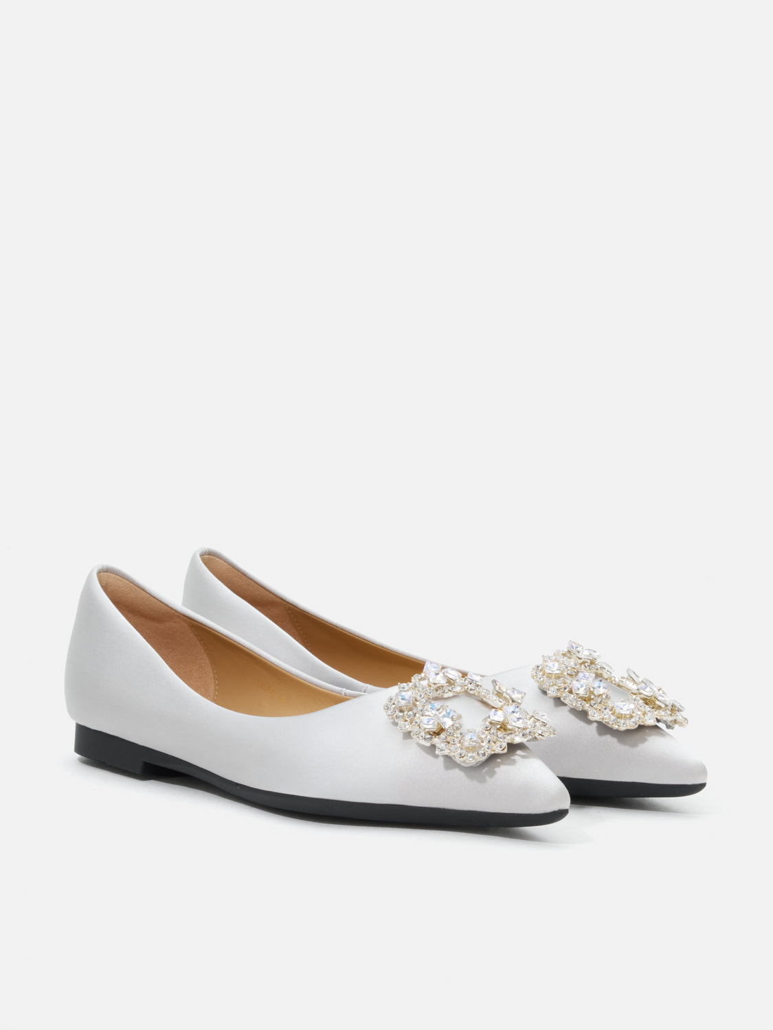 PAZZION, Ramona Diamante Pointed Toe Silk Flats - Silver, Silver