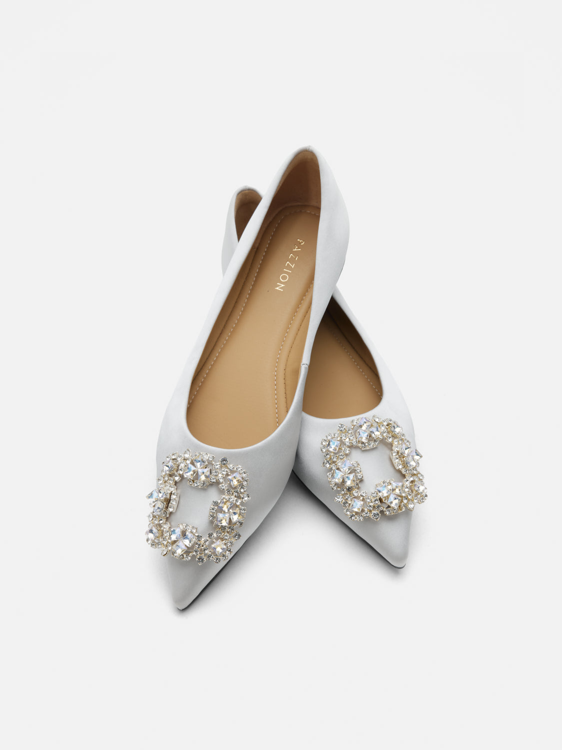 PAZZION, Ramona Diamante Pointed Toe Silk Flats - Silver, Silver