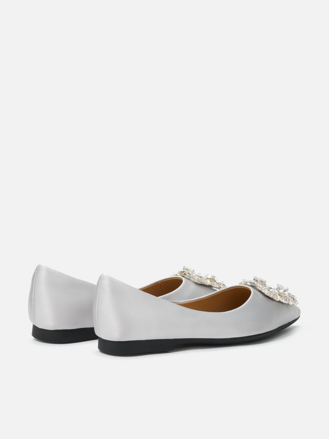 PAZZION, Ramona Diamante Pointed Toe Silk Flats - Silver, Silver