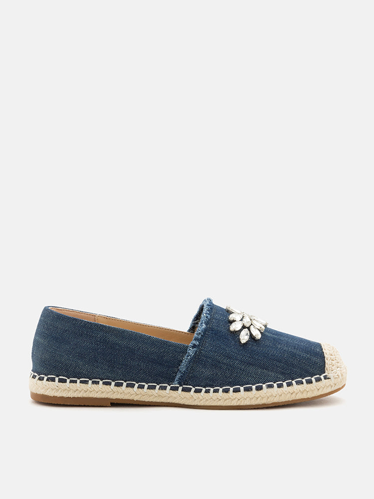 Regina Crystal Embellished Denim Espadrilles PAZZION