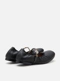PAZZION, Reiley Floral Accented Chain-Strap Mary Janes, Black