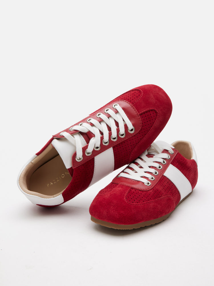 PAZZION, Renoir Suede Color Blocked Sneakers, Red