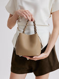 PAZZION, Reza Braided Handle Bucket Bag, Khaki