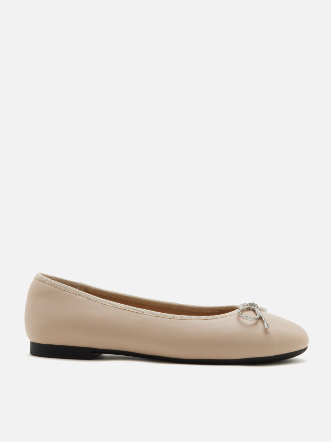 PAZZION, Rivelia Crystal Bow Leather Flats, Almond