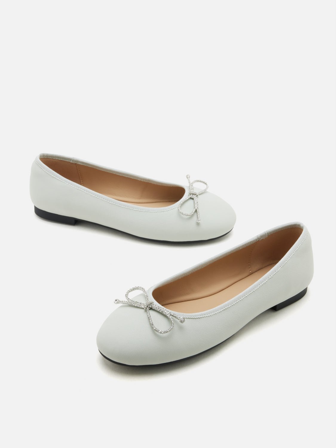 PAZZION, Rivelia Crystal Bow Leather Flats, Lightblue
