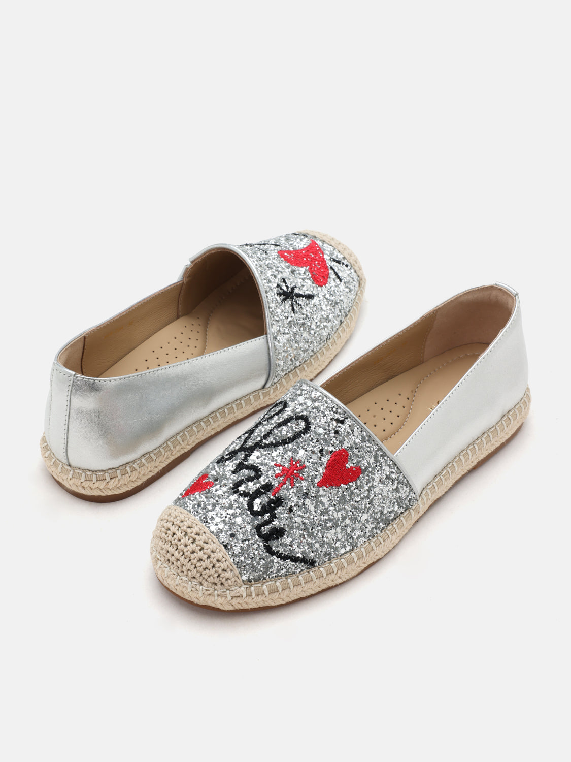 PAZZION, Rivka Glitter Espadrilles, Silver