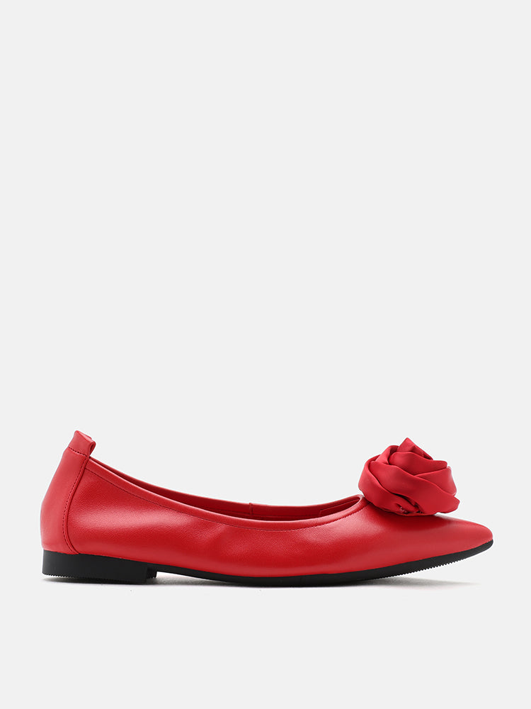 PAZZION, Rosalie Floral Point-Toe Flats, Red