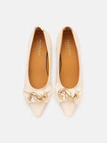 PAZZION, Rue Pointed Bow Wrapped Gold Link Heel, White