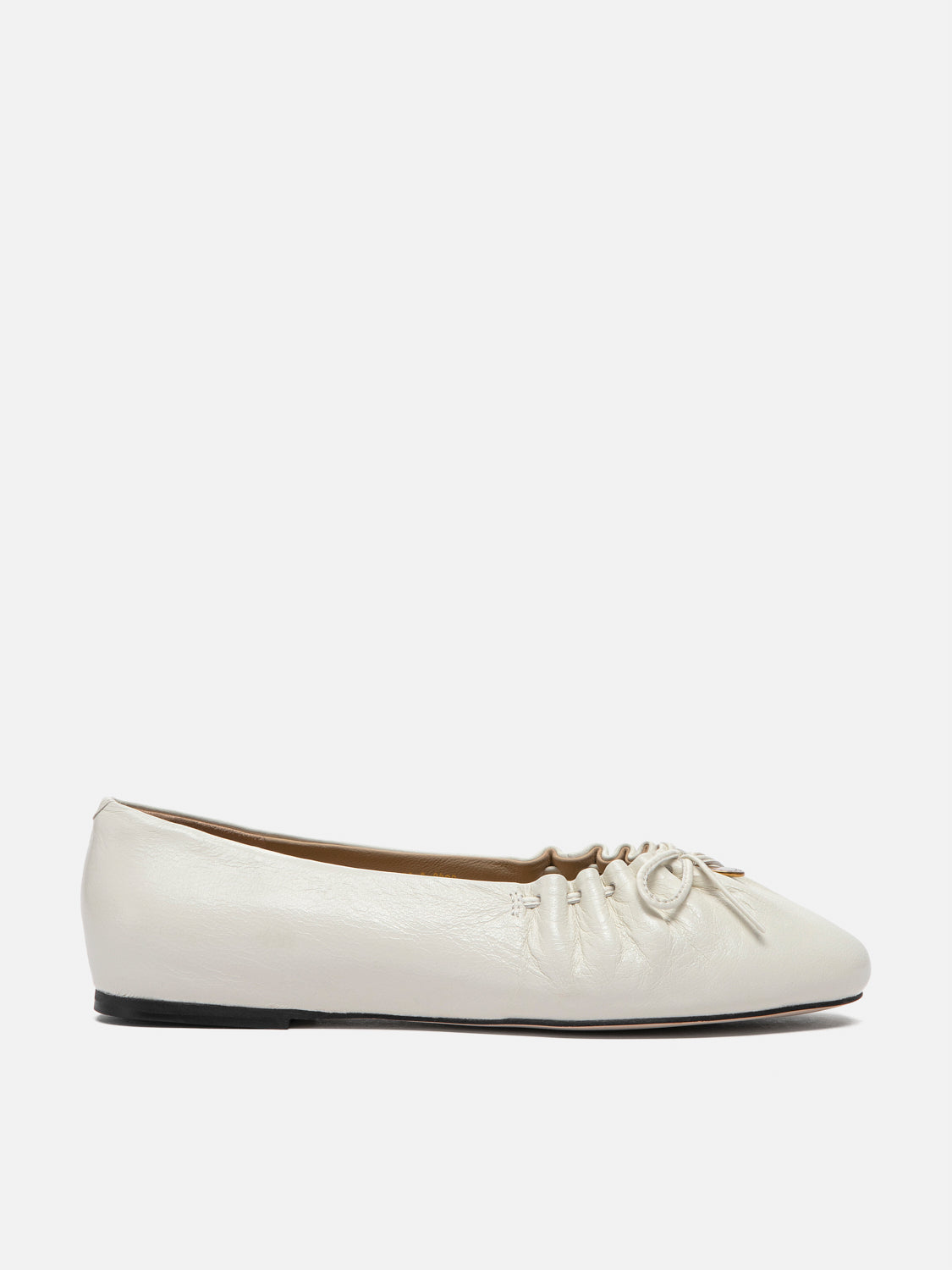 PAZZION, Sabrina Bow Ruched Leather Flats - Beige, Beige