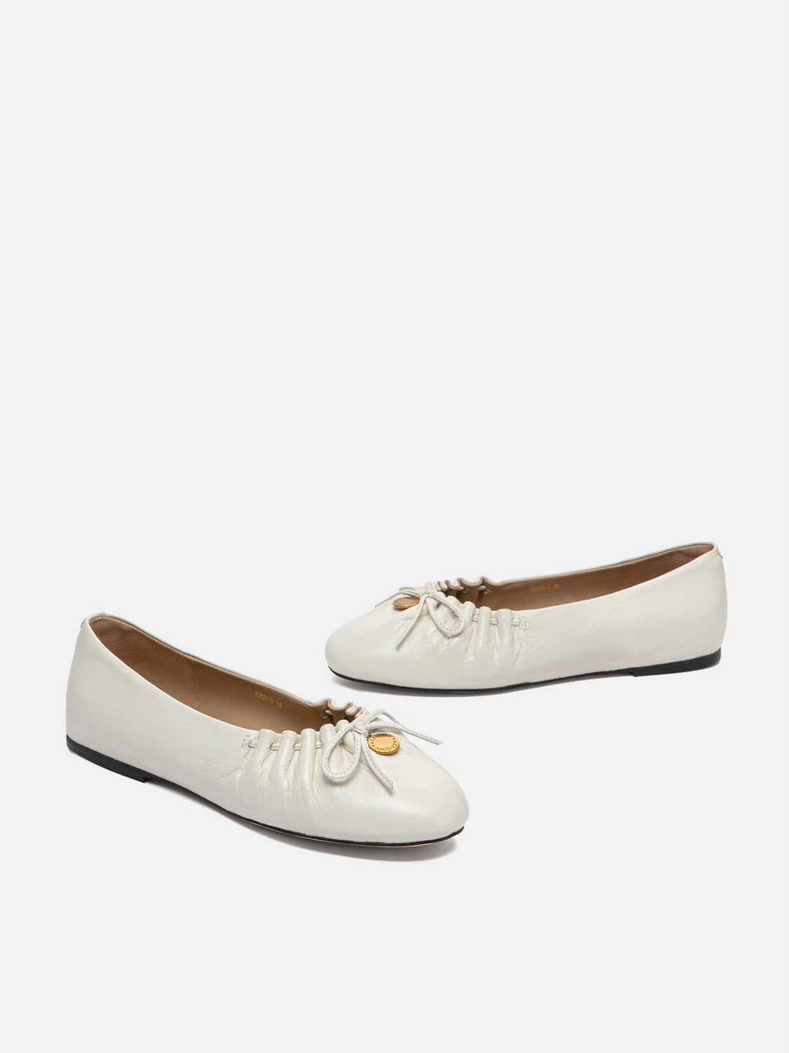 PAZZION, Sabrina Bow Ruched Leather Flats - Beige, Beige