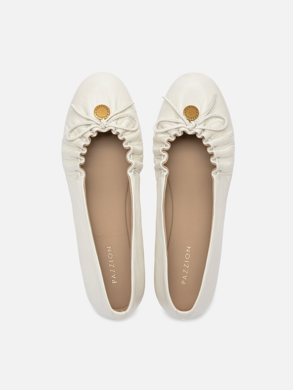 PAZZION, Sabrina Bow Ruched Leather Flats - Beige, Beige