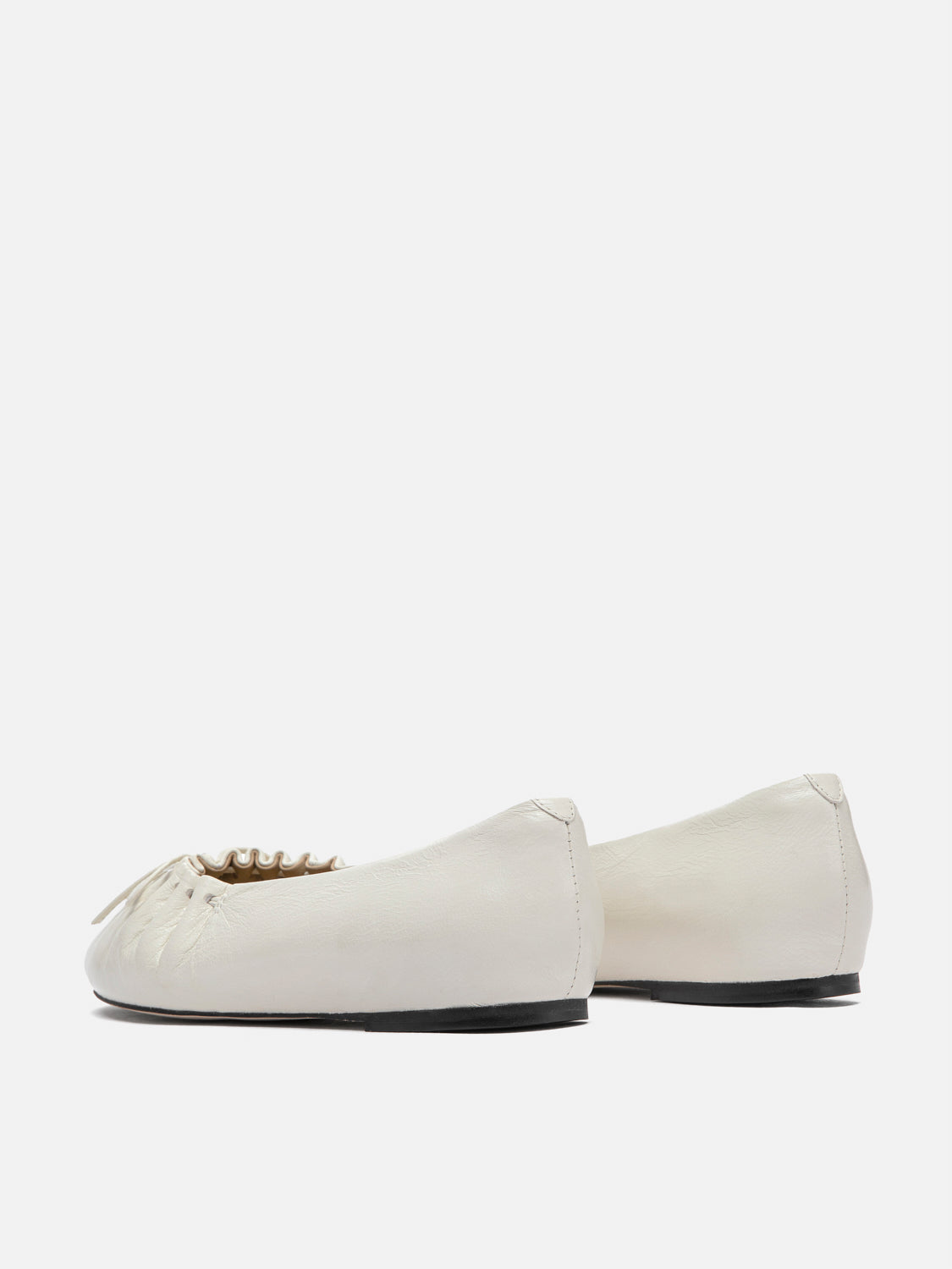 PAZZION, Sabrina Bow Ruched Leather Flats - Beige, Beige